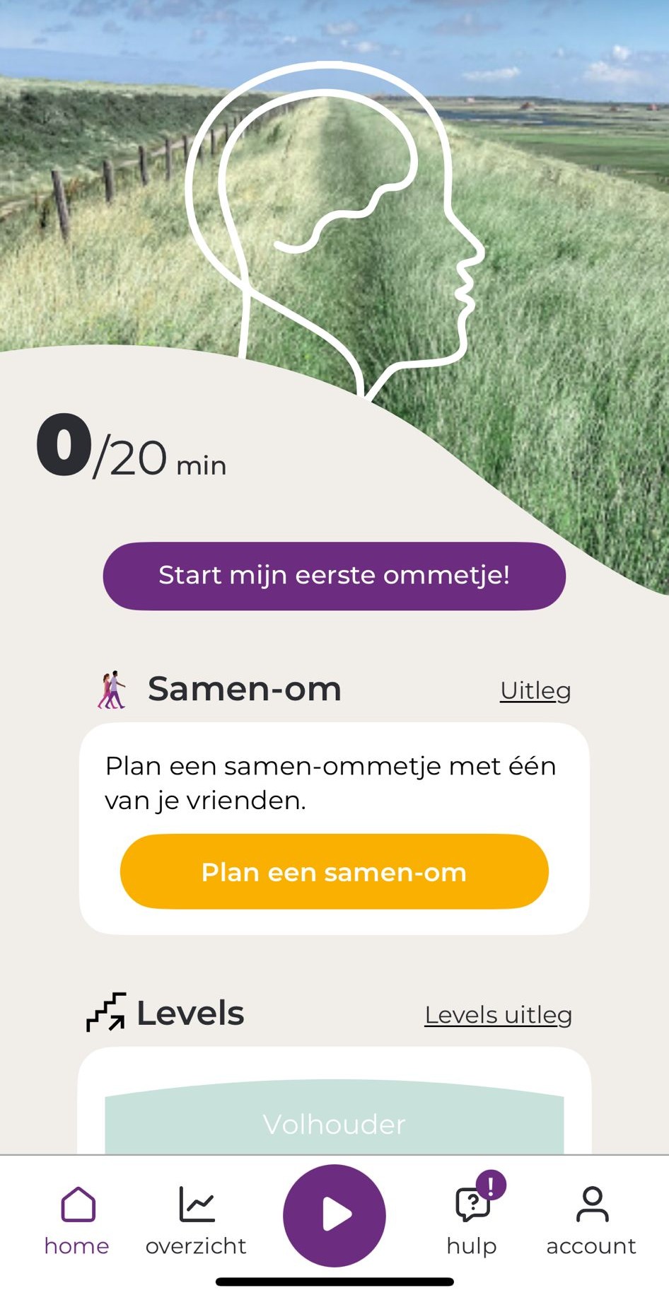 Begin scherm van de ommetje app